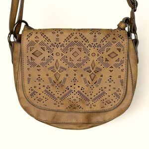 Brown Tan Geometric Boho Purse Faux Leather Handbag Bohemian Western